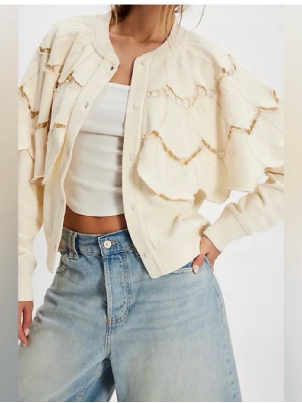 Free People Cream Deconstructed Appliqué Patchwork Jacket XS/S